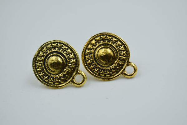 Rpund Golden Oxidised Ear Stud (100 gm)