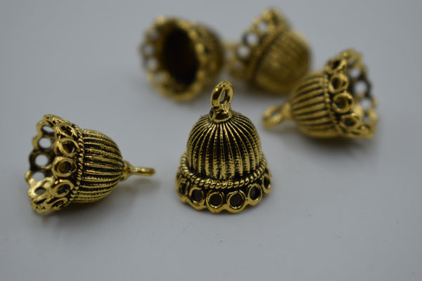 Small Size Alloy Golden Jhumka Base With Beautiful Carving