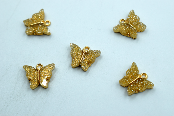 Glitter Golden Butterfly Enamel Charm (10 Pcs)