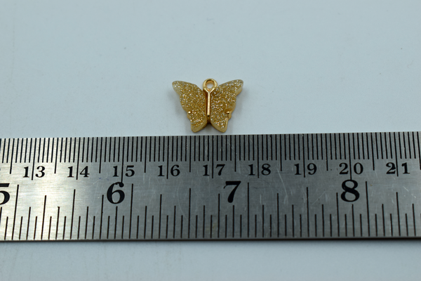 Glitter Golden Butterfly Enamel Charm (10 Pcs)