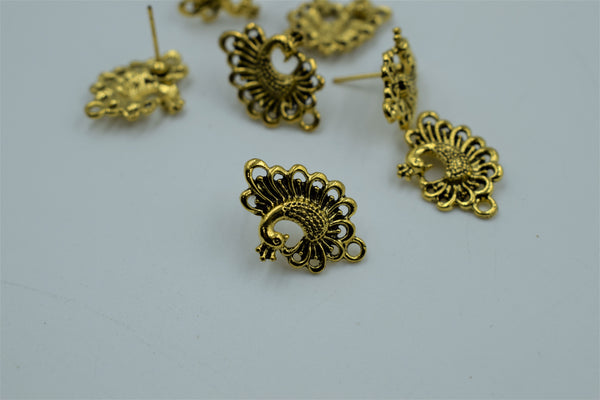 peacock Design Golden Oxidised Ear Stud (100 gm)