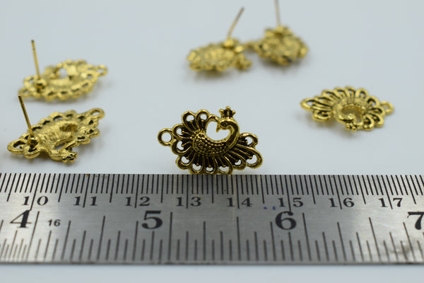 peacock Design Golden Oxidised Ear Stud (100 gm)