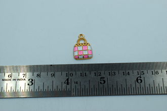 Pink White Check Design Purse Enamel Charm (10 Pcs)