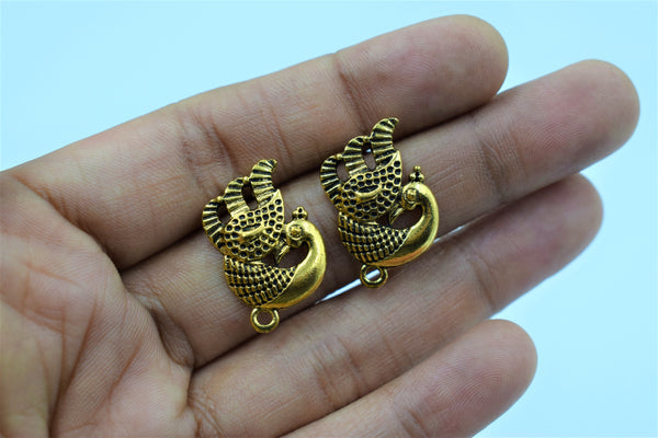 Beautiful Peacock Design Golden Oxidised Ear Stud (100 gm)