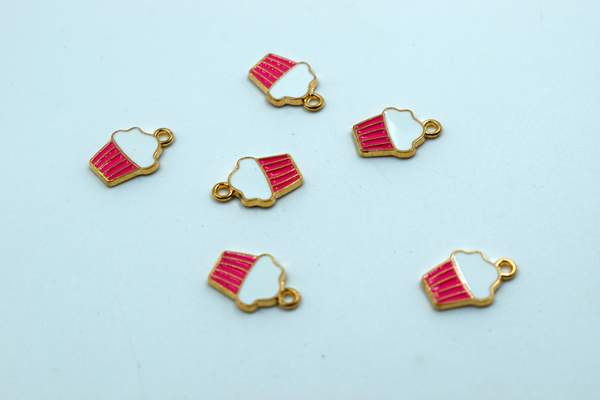 Pink Cup Cake Enamel Charm (10 Pcs)