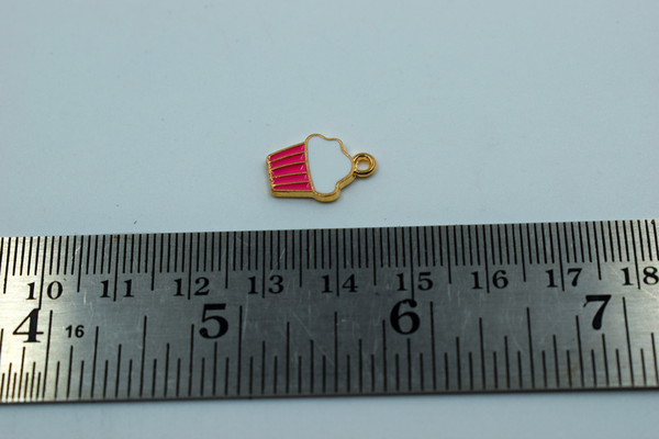 Pink Cup Cake Enamel Charm (10 Pcs)