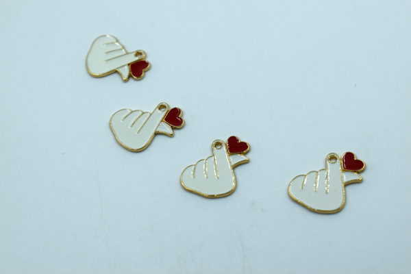 Cute Hand With Heart Enamel Charm (10 Pcs)