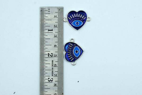 Heart Shape Navy Blue Color Evil Eye Rakhi pendant With Silver Color Base (Pack of 12)