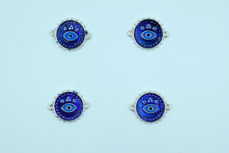 Round Unique Design Navy Blue Rakhi pendant With Silver Color Base (Pack of 12)