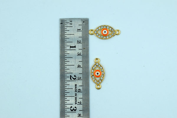 Stone Studded Orange Evil Eye Shaped Rakhi pendant (Pack of 12)