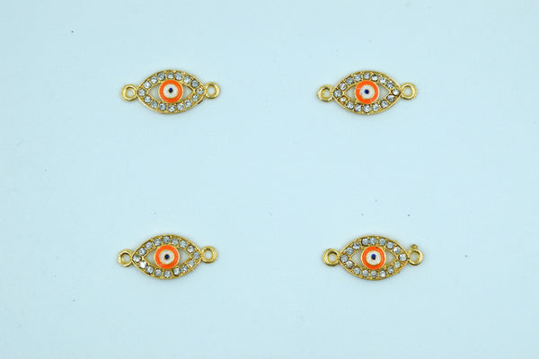 Stone Studded Orange Evil Eye Shaped Rakhi pendant (Pack of 12)