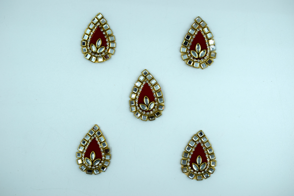 Dark Red color Tilak Shaped Kundan Buti For Decoration(Pack of 10 pcs)