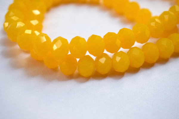 Opaque Yellow Color Glass Tyre Crystal Beads Per String (8 mm)