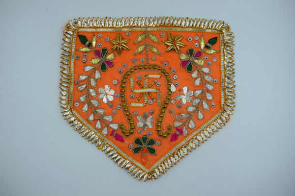 Orange Color Flag Shape Gota Patch With Sathiya (2 Pc)