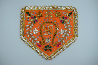 Orange Color Flag Shape Gota Patch With Sathiya (2 Pc)