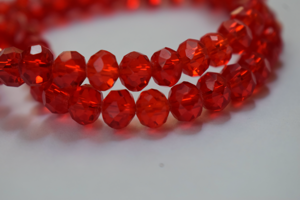 Transparent Red Color Glass Tyre Crystal Beads Per String (8 mm)