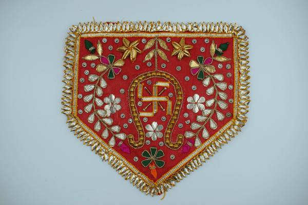 Red Color Flag Shape Gota Patch With Sathiya (2 Pc)
