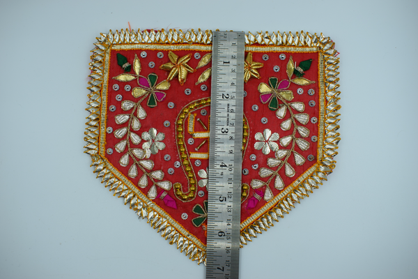 Red Color Flag Shape Gota Patch With Sathiya (2 Pc)
