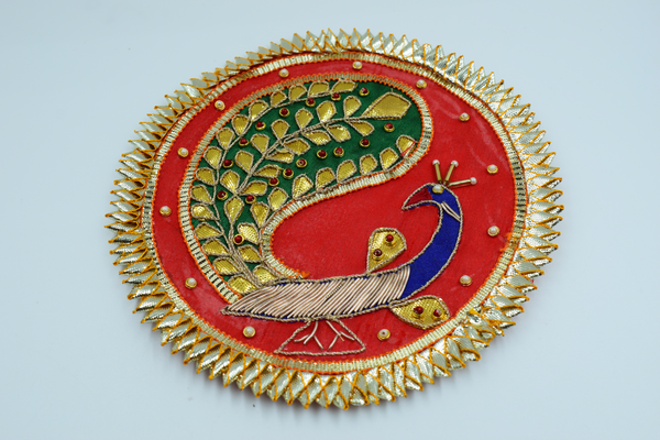 Red Color Unique Peacock Design Gota Patch 6 Inch(2 Pc)