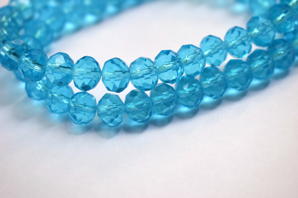 Transparent Sky Blue Color Glass Tyre Crystal Beads Per String (8 mm)