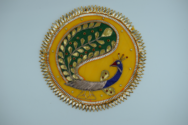 Yellow Color Unique Peacock Design Gota Patch 6 Inch(2 Pc)