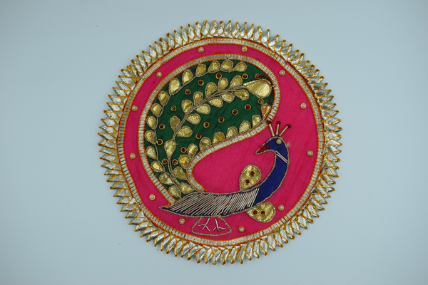 Dark Pink Color Unique Peacock Design Gota Patch 6 Inch(2 Pc)