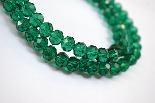 Transparent Green Color Glass Tyre Crystal Beads Per String (8 mm)