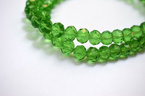 Transparent Green Color Glass Tyre Crystal Beads Per String (8 mm)