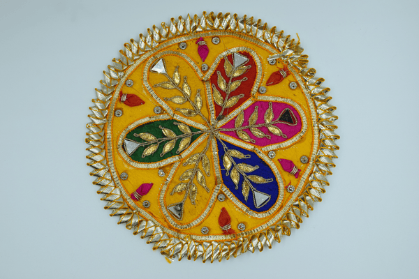 Yellow Base Multicolor Flower Design Fancy Gotapatti Patch 6 Inch (2 Pc)