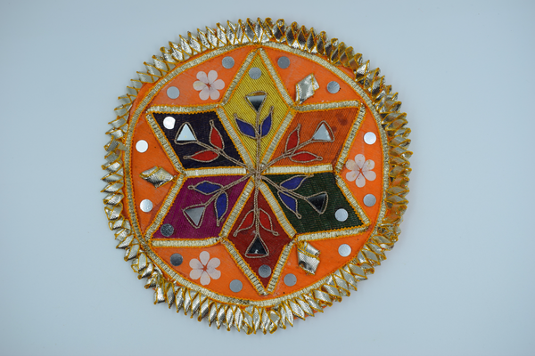 Orange Base Multicolor Star Design Gotapatti Patch 6 Inch (2 Pc)