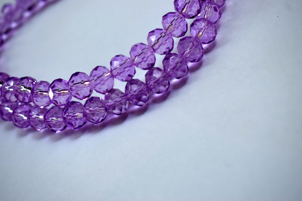 Transparent Purple Color Glass Tyre Crystal Beads Per String (8 mm)
