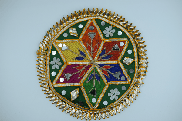 Green Base Multicolor Star Design Gotapatti Patch 6 Inch (2 Pc)