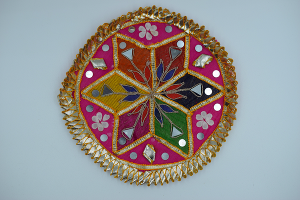 Dark Pink Base Multicolor Star Design Gotapatti Patch 6 Inch (2 Pc)