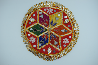 Red Base Multicolor Star Design Gotapatti Patch 6 Inch (2 Pc)