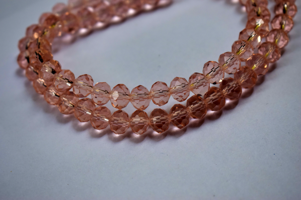 Transparent Peach Color Glass Tyre Crystal Beads Per String (8 mm)