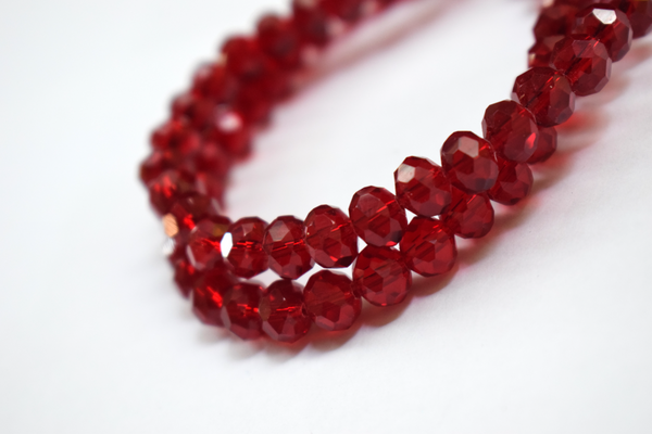 Transparent Dark Red Color Glass Tyre Crystal Beads Per String (8 mm)