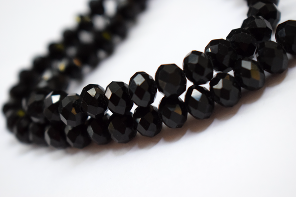 Opaque Black Color Glass Tyre Crystal Beads Per String (8 mm)
