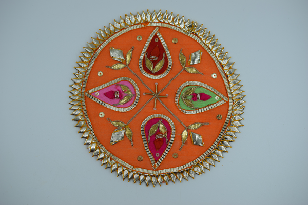 Orange Base Star Design Gotapatti Patch 6 Inch(2 Pc)