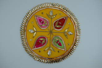 Yellow Base Star Design Gotapatti Patch 6 Inch(2 Pc)
