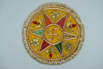 Yellow Base Star Design With Sathiya Gotapatti Patch 6 Inch(2 Pc)