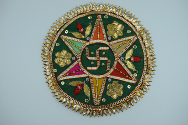 Green Base Star Design With Sathiya Gotapatti Patch 6 Inch(2 Pc)