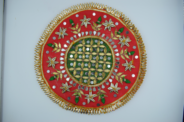 Red Jaal With Green Border Gotapatti Patch 8 Inch