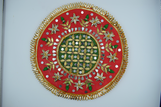 Red Jaal With Green Border Gotapatti Patch 8 Inch