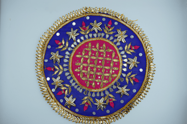 Pink Jaal With Blue Border Gotapatti Patch 8 Inch