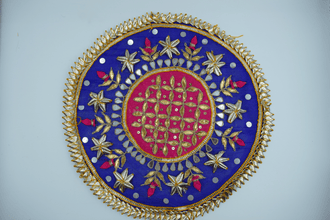 Pink Jaal With Blue Border Gotapatti Patch 8 Inch