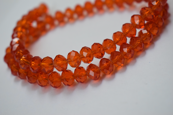 Transparent Orange Color Glass Tyre Crystal Beads Per String (8 mm)
