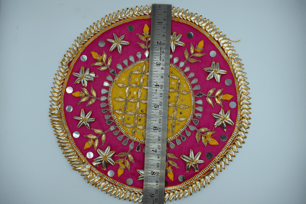 Yellow Jaal With Pink Border Gotapatti Patch 9 Inch