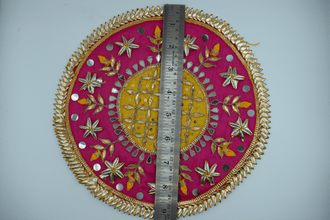 Yellow Jaal With Pink Border Gotapatti Patch 9 Inch