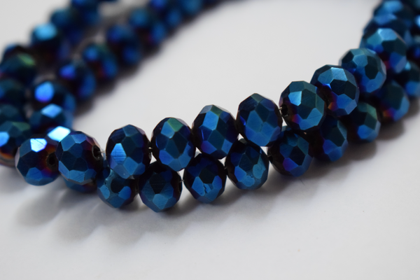 Metallic Royal Blue Color Glass Tyre Crystal Beads Per String (8 mm)