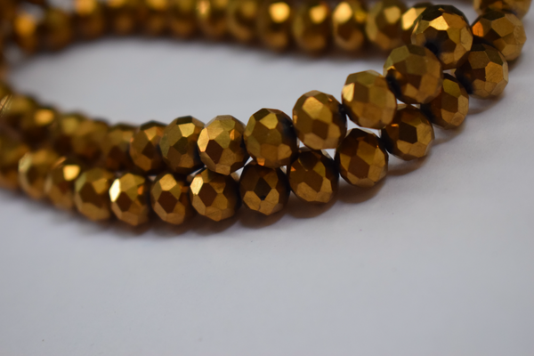 Metallic Golden Color Glass Tyre Crystal Beads Per String (8 mm)